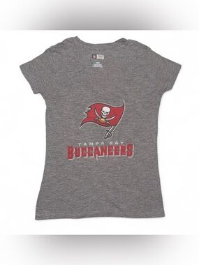 Tampa Bay Buccaneers Women's Grey V-Neck Tee with Red Logo
